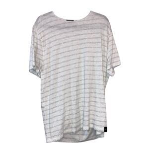 DKNY White & Gray Striped Short Sleeve Tee Shirt